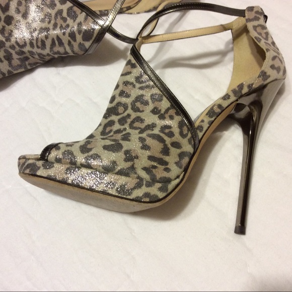 Jimmy Choo Grey Leopard Print Platform Heels - Picture 3 of 15